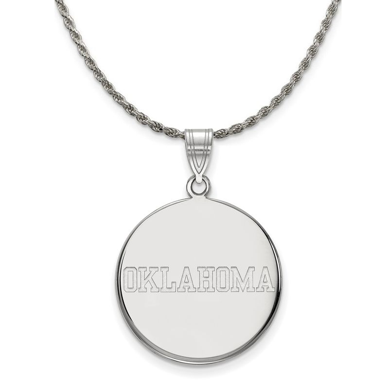 Sterling Silver U. Of Oklahoma Large Disc Pendant Necklace - 18 Inch
